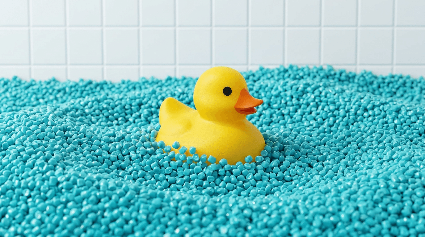 Pigmentos e materiais da Binho Plastic em composição de bancada.