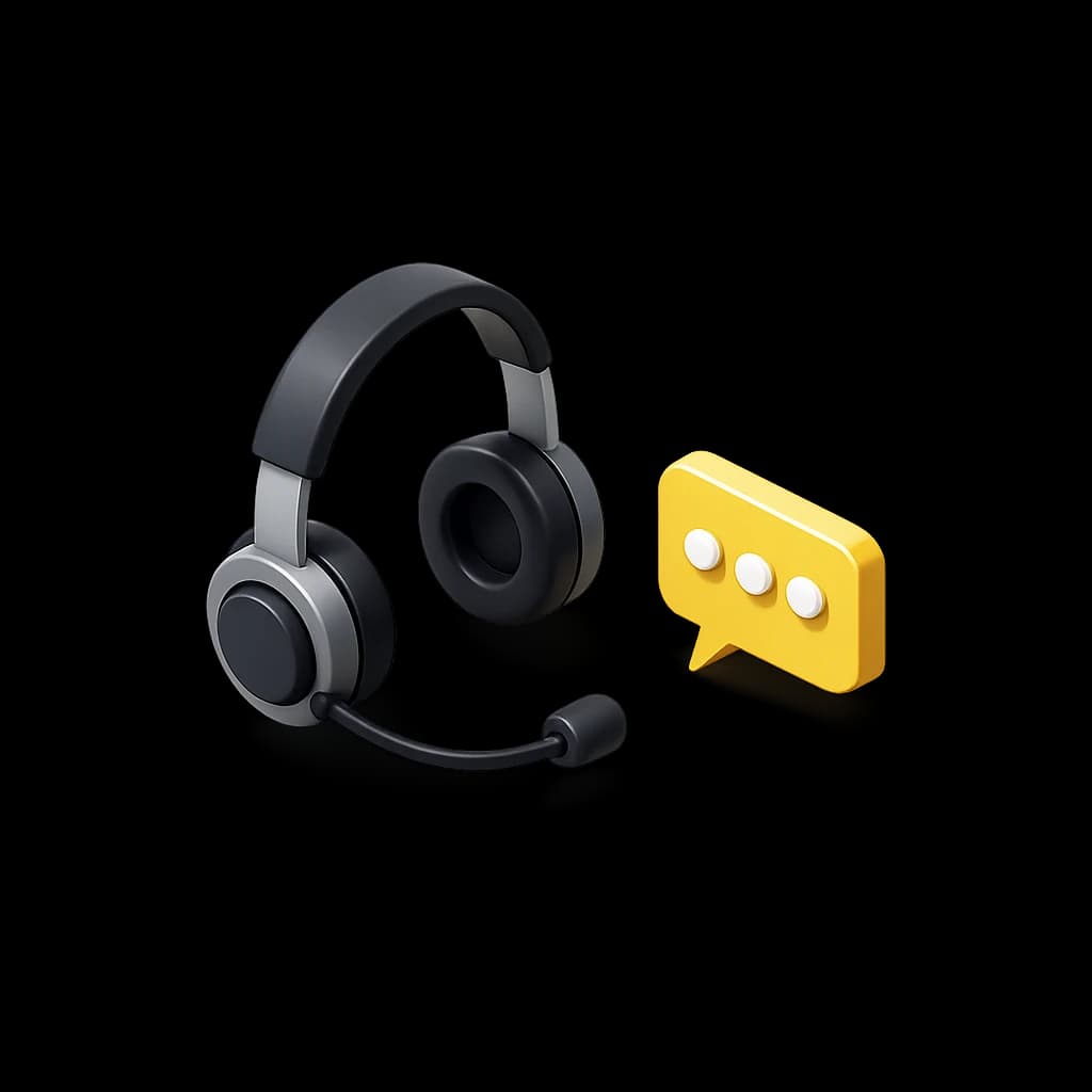 Headset com ícone de suporte técnico.